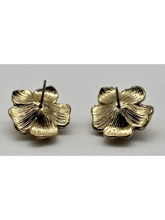 Vintage Enameled Dogwood Post Earrings Cream Enamel Faux Pearl Clear Rhinestones - Picture 8 of 8